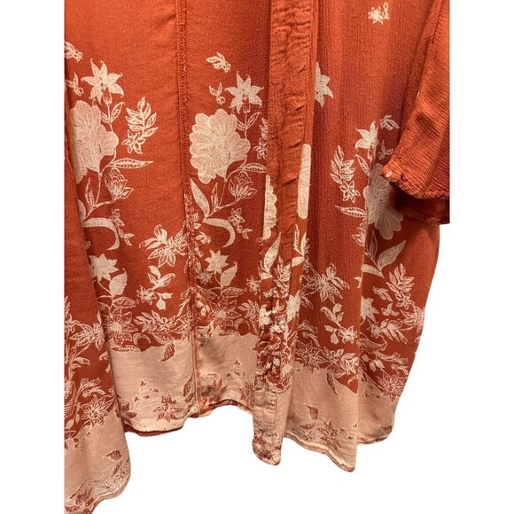 Roxy Womens Floral Open-Front Kimono Cardigan M/L Rust Orange & White Lightweigh - Picture 2 of 7